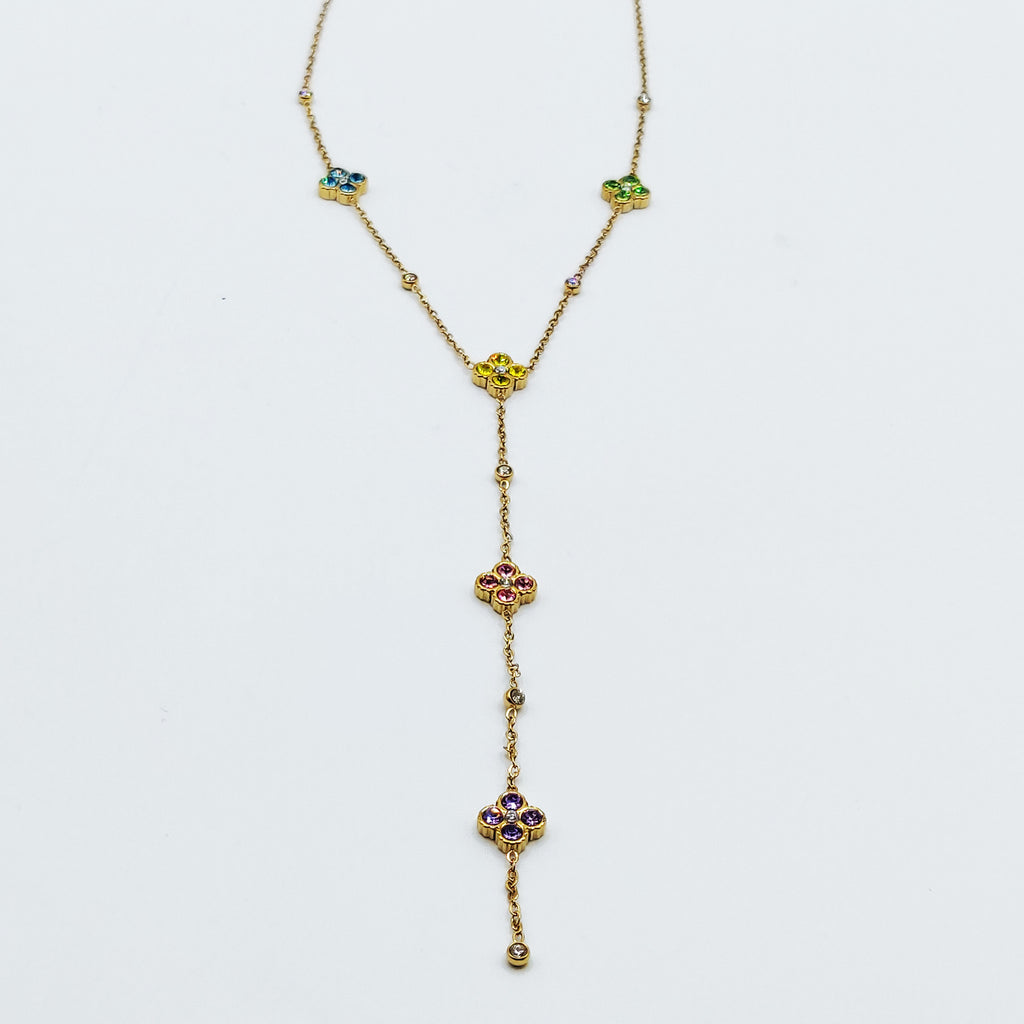 Collier Trèfles 5 Cristaux Multicolores Luxe Descendant