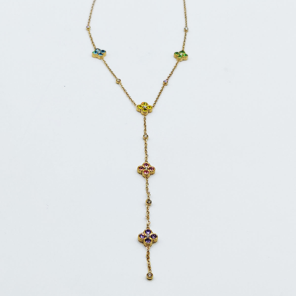 Collier Trèfles 5 Cristaux Multicolores Luxe Descendant
