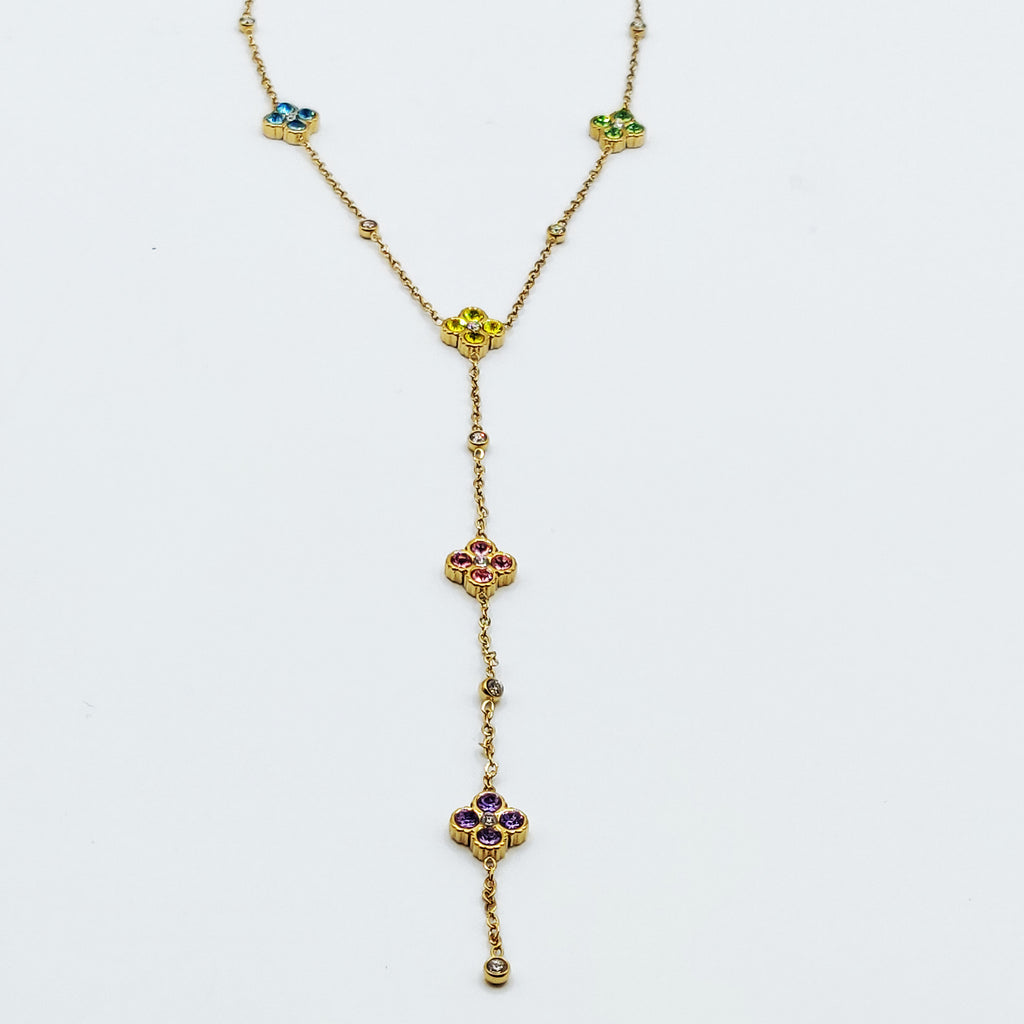 Collier Trèfles 5 Cristaux Multicolores Luxe Descendant