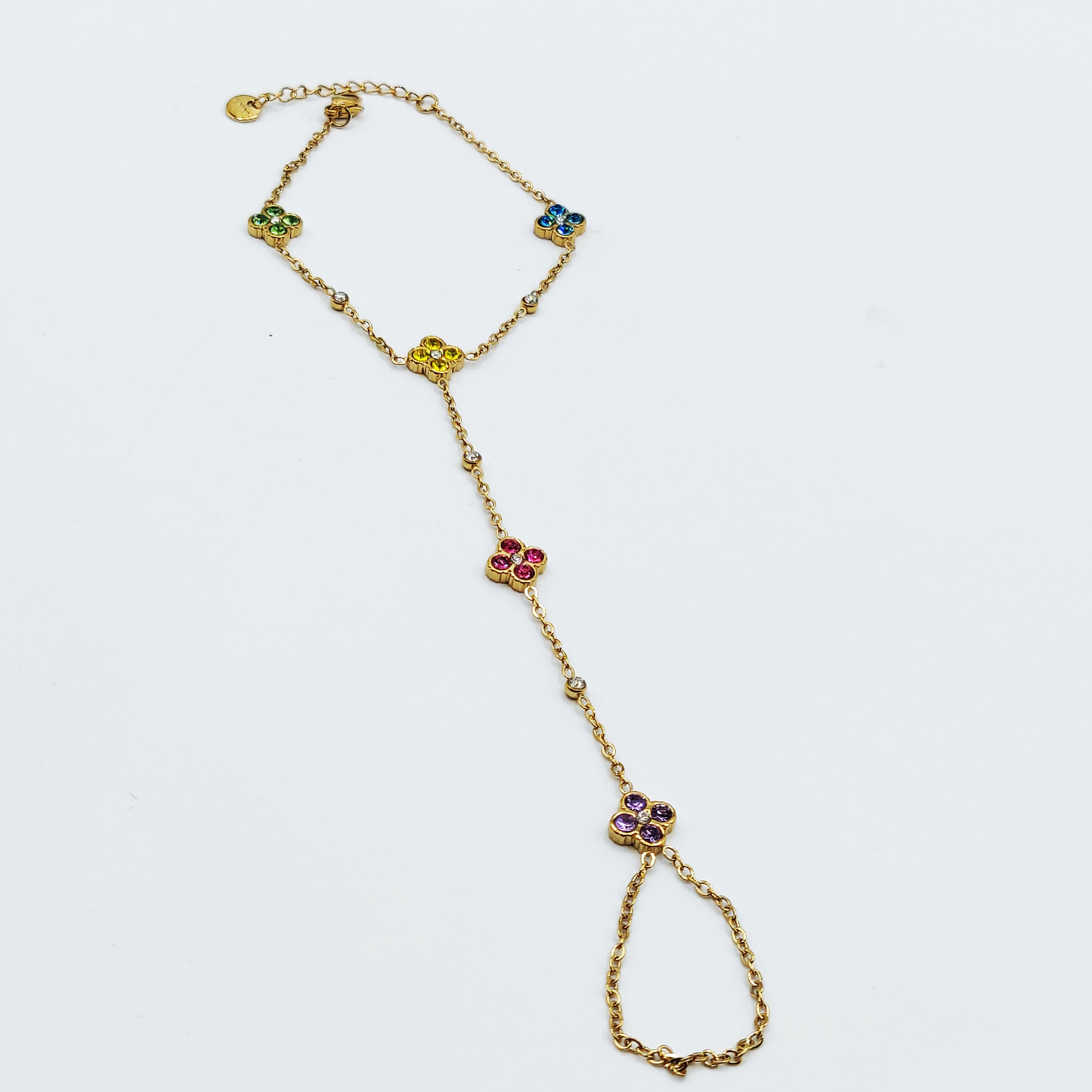 Bracelet / Chaîne de Main Trèfles 5 Cristaux Multicolores Luxe