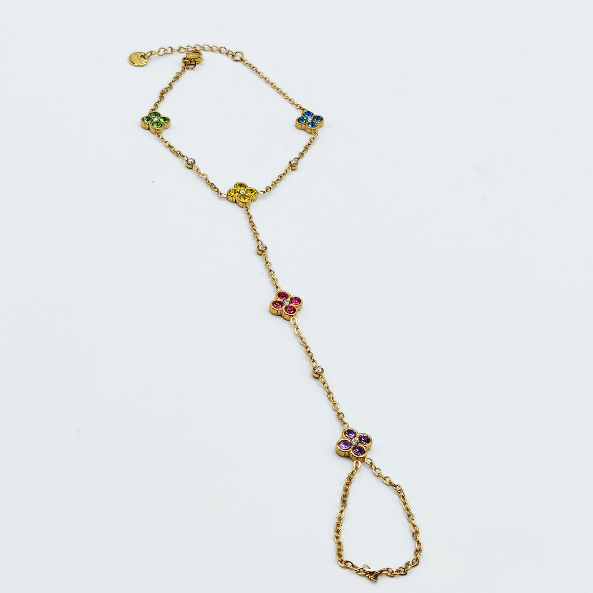 Bracelet / Chaîne de Main Trèfles 5 Cristaux Multicolores Luxe