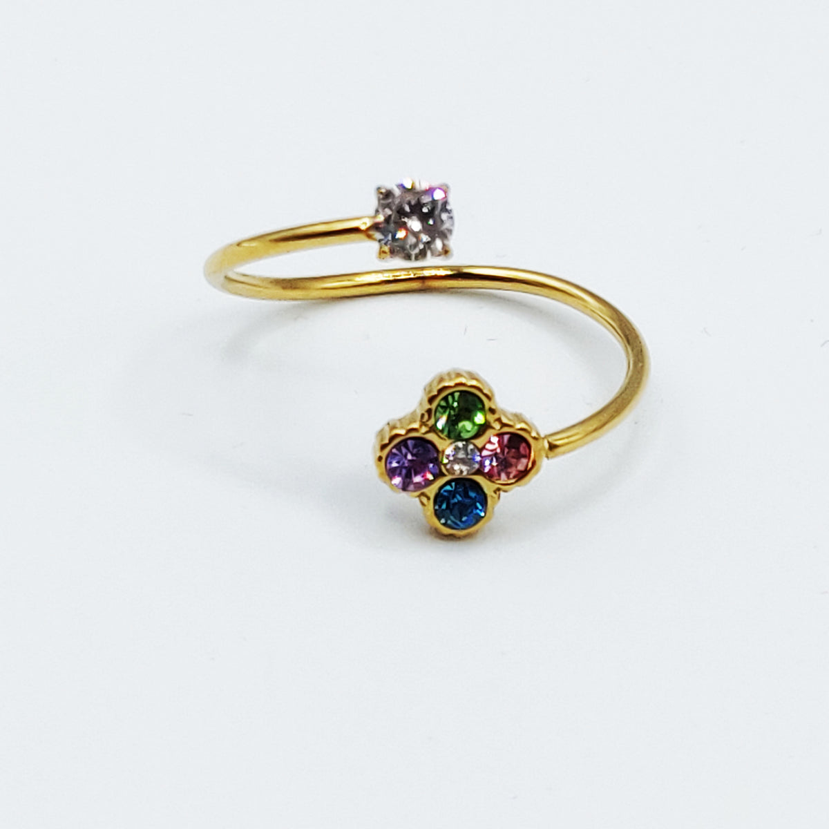 Bague Trèfles 5 Cristaux Multicolores Luxe