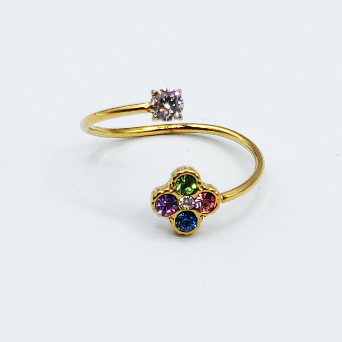 Bague Trèfles 5 Cristaux Multicolores Luxe