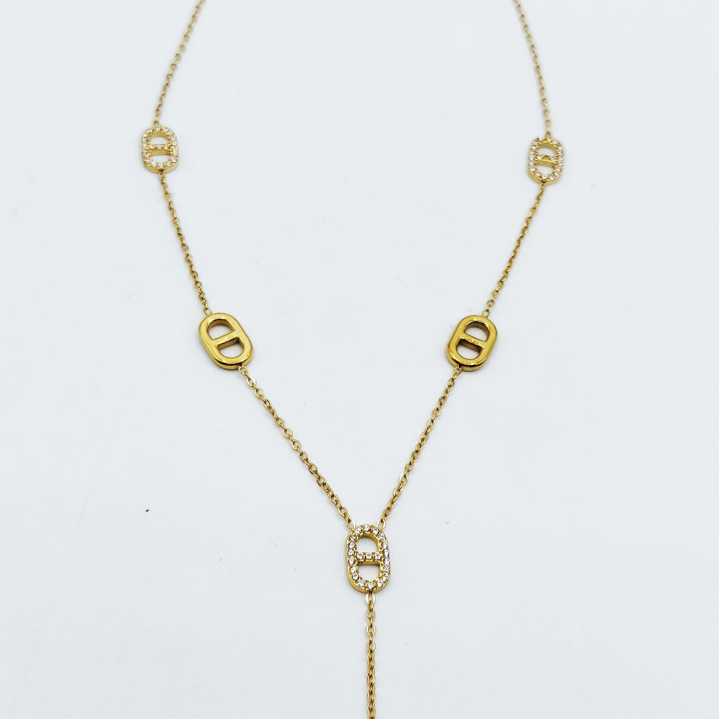 Collier Multi H Luxe Dorés et Cristaux Descendant