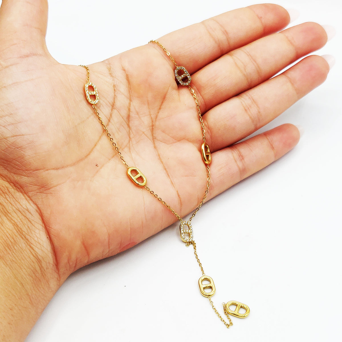 Collier Multi H Luxe Dorés et Cristaux Descendant