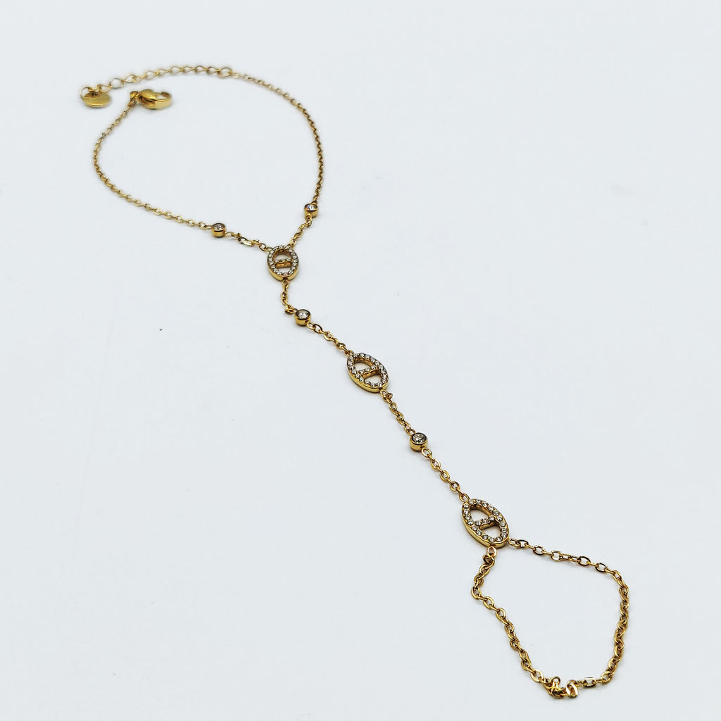 Bracelet / Chaîne de Main Multi H Luxe Cristaux et Cristaux Ronds