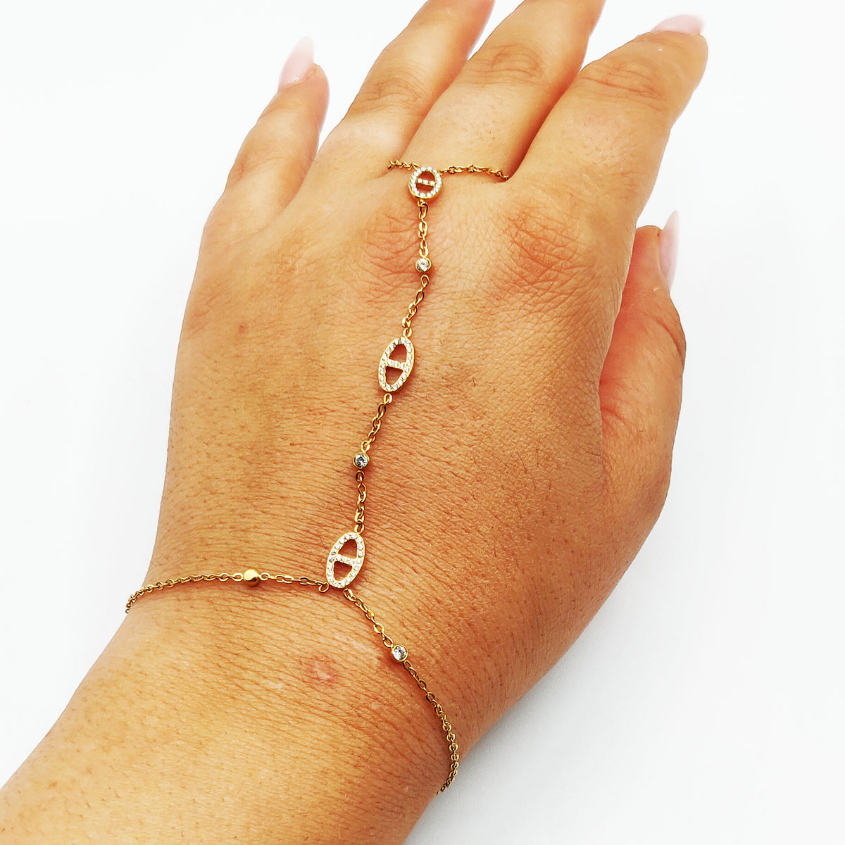 Bracelet / Chaîne de Main Multi H Luxe Cristaux et Cristaux Ronds