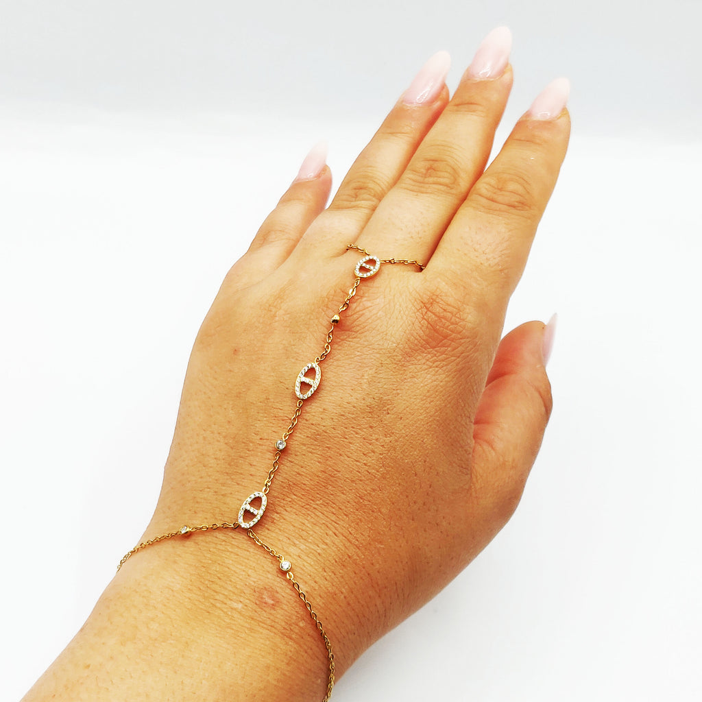 Bracelet / Chaîne de Main Multi H Luxe Cristaux et Cristaux Ronds