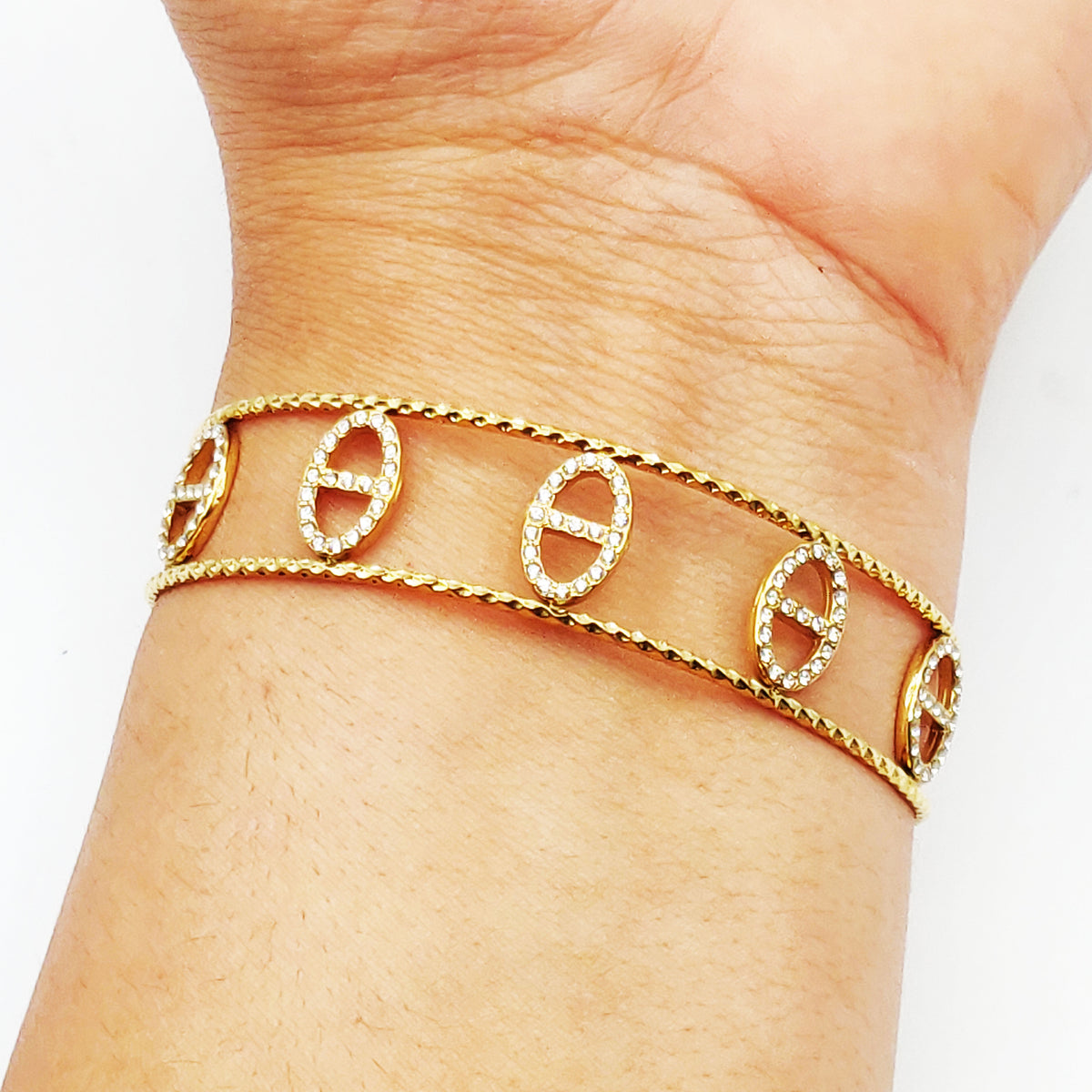 Bracelet Rigide Multi H Luxe Cristaux