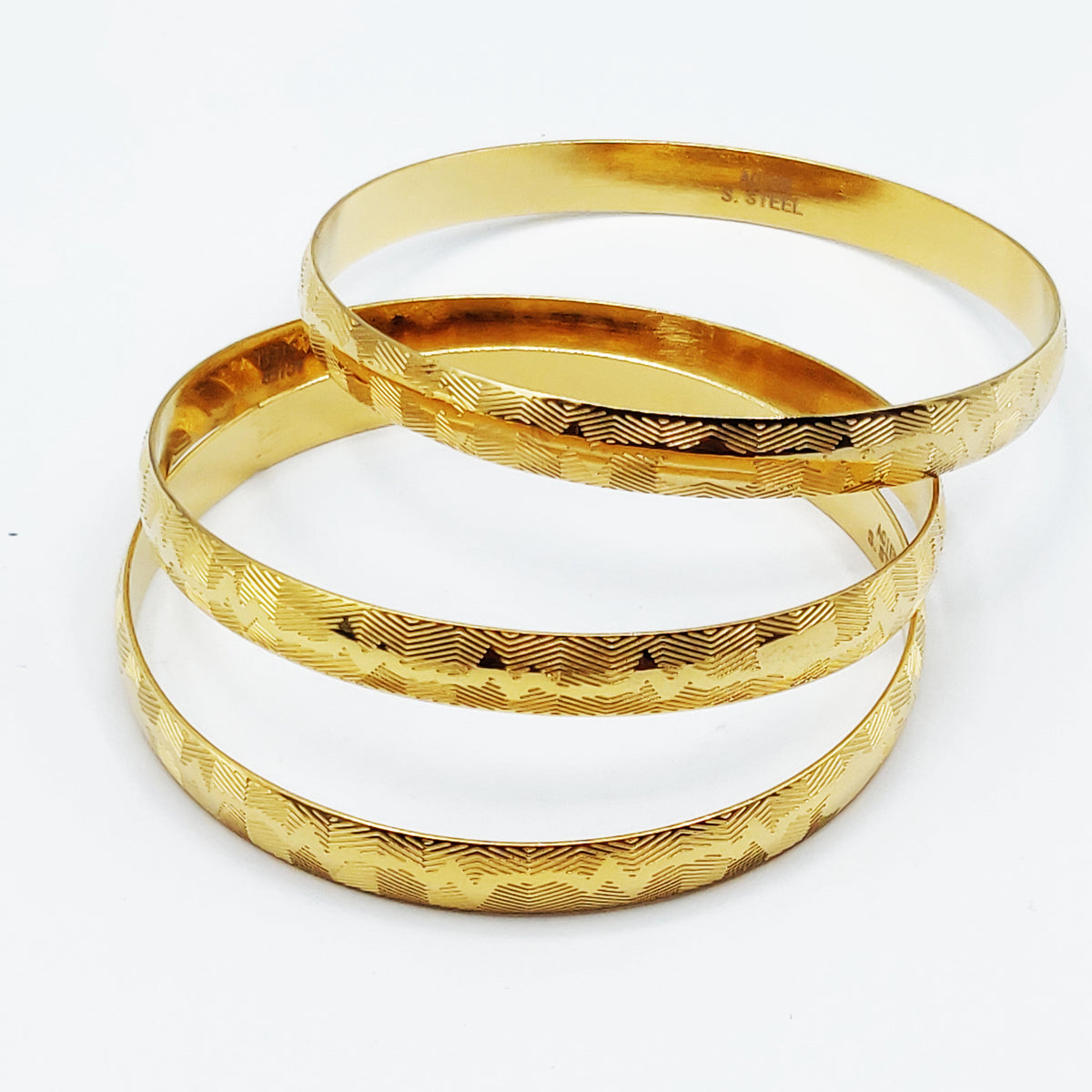 Trio de Bracelets Rigides Ondes Gravées Luxe