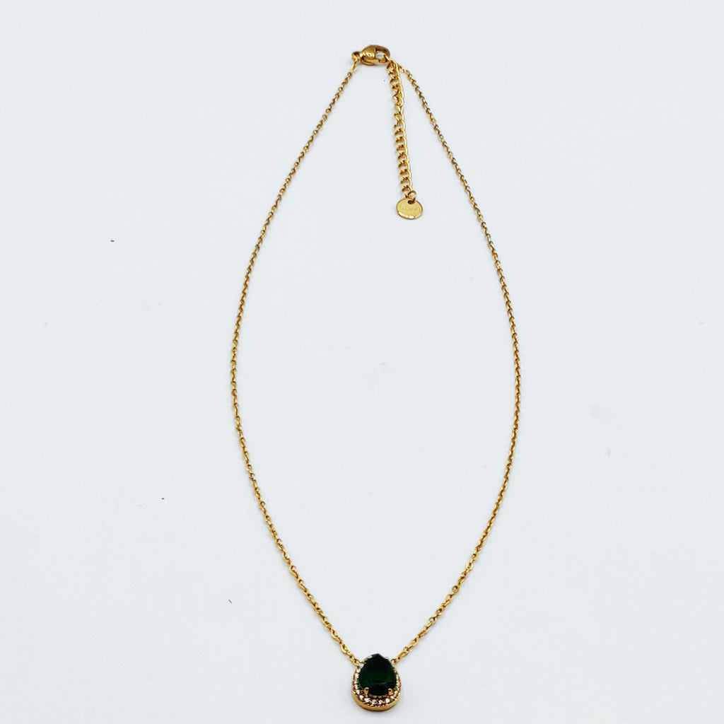 Collier Grande Goutte Cristal Vert Tour Cristaux Luxe