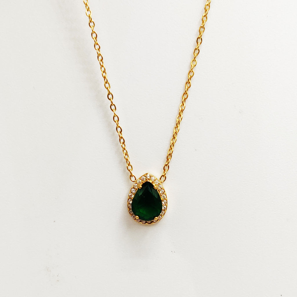 Collier Grande Goutte Cristal Vert Tour Cristaux Luxe