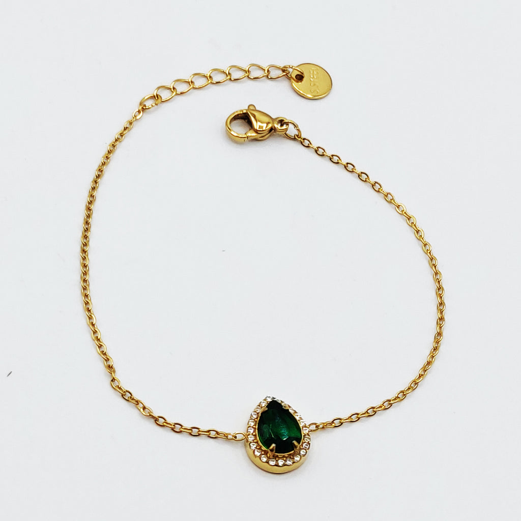 Bracelet Grande Goutte Cristal Vert Tour Cristaux Luxe