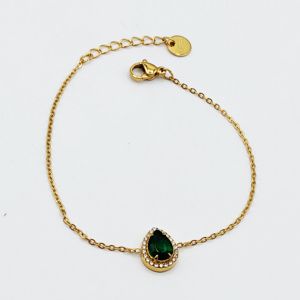Bracelet Grande Goutte Cristal Vert Tour Cristaux Luxe