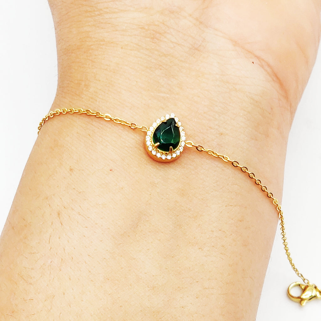 Bracelet Grande Goutte Cristal Vert Tour Cristaux Luxe