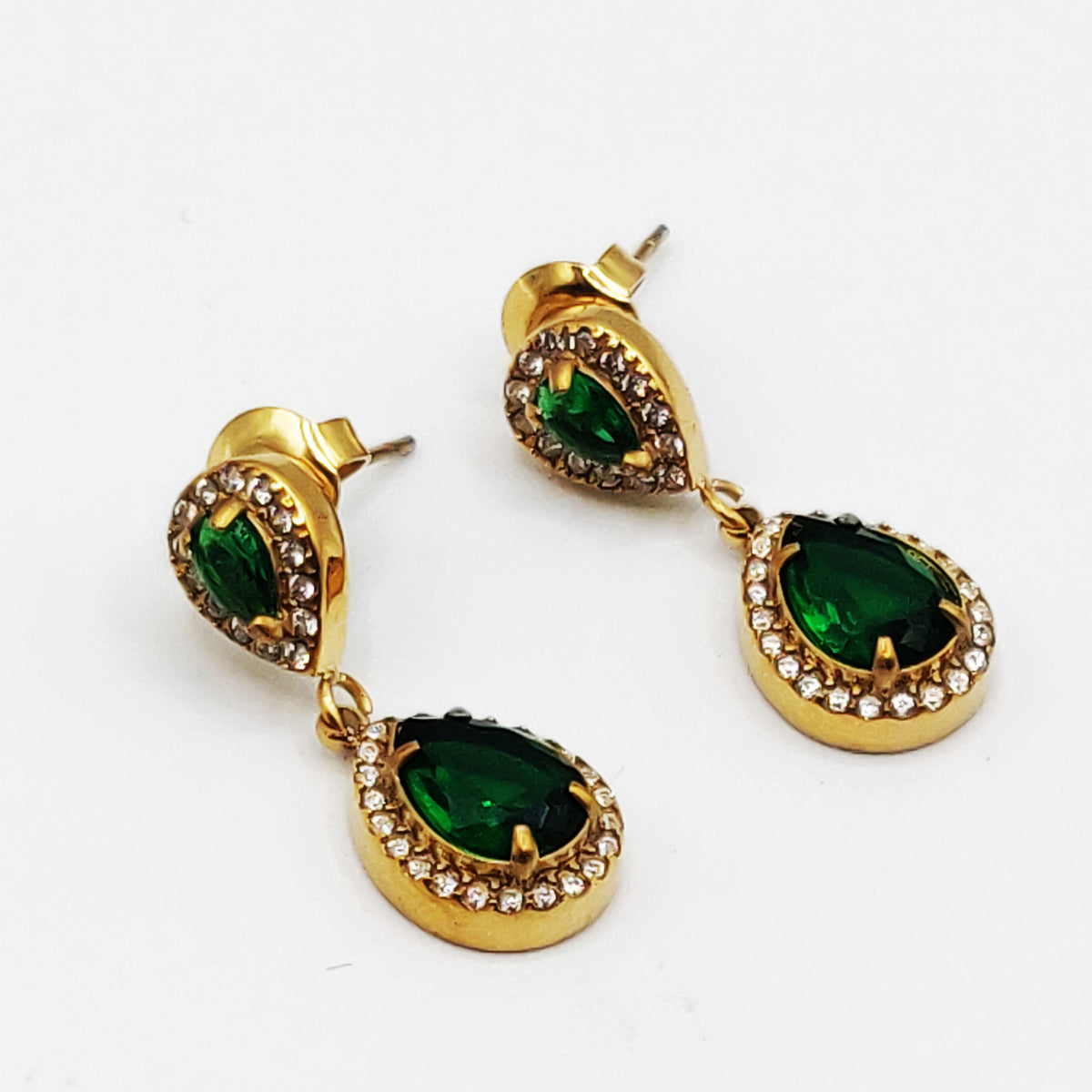 Boucles d'oreilles Grande Goutte Cristal Vert Tour Cristaux Luxe
