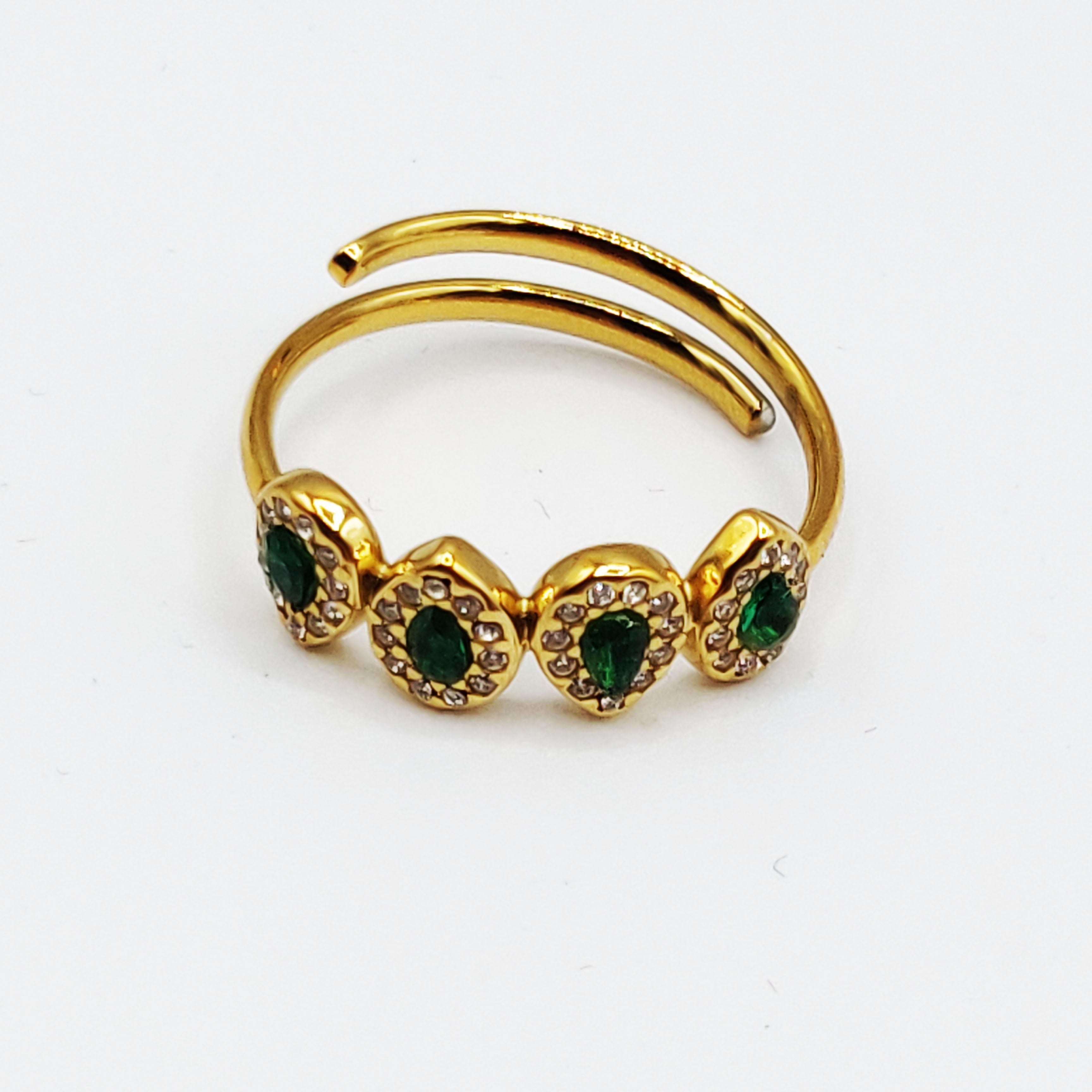 Bague Grande Goutte Cristal Vert Tour Cristaux Luxe