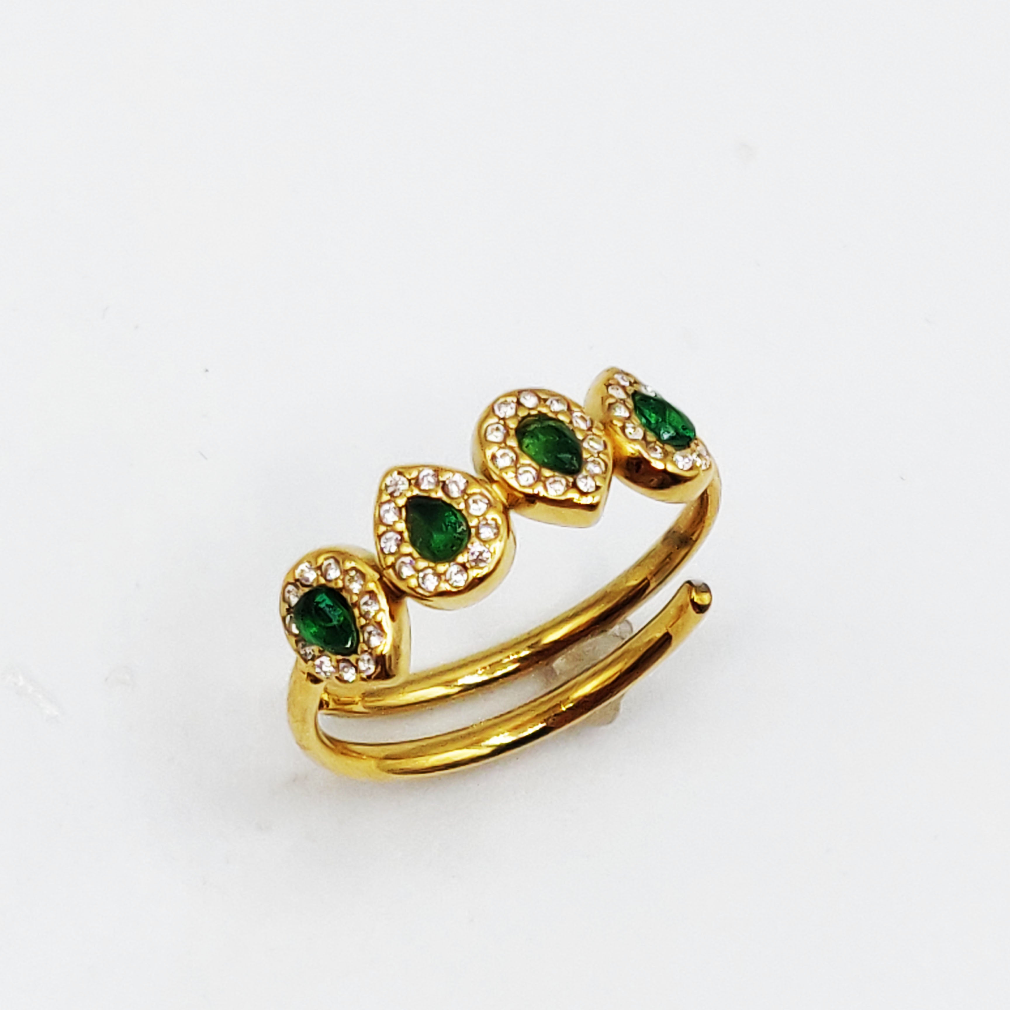 Bague Grande Goutte Cristal Vert Tour Cristaux Luxe