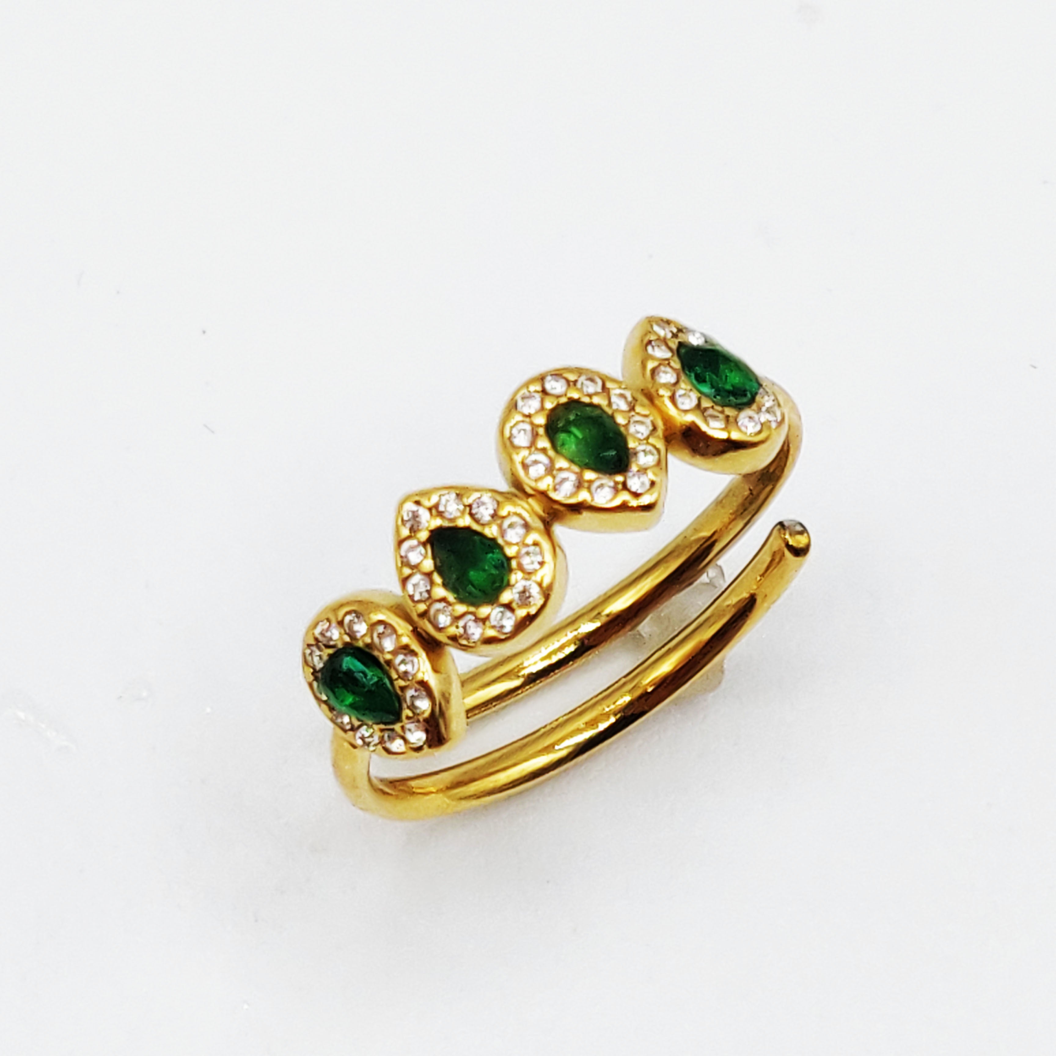Bague Grande Goutte Cristal Vert Tour Cristaux Luxe