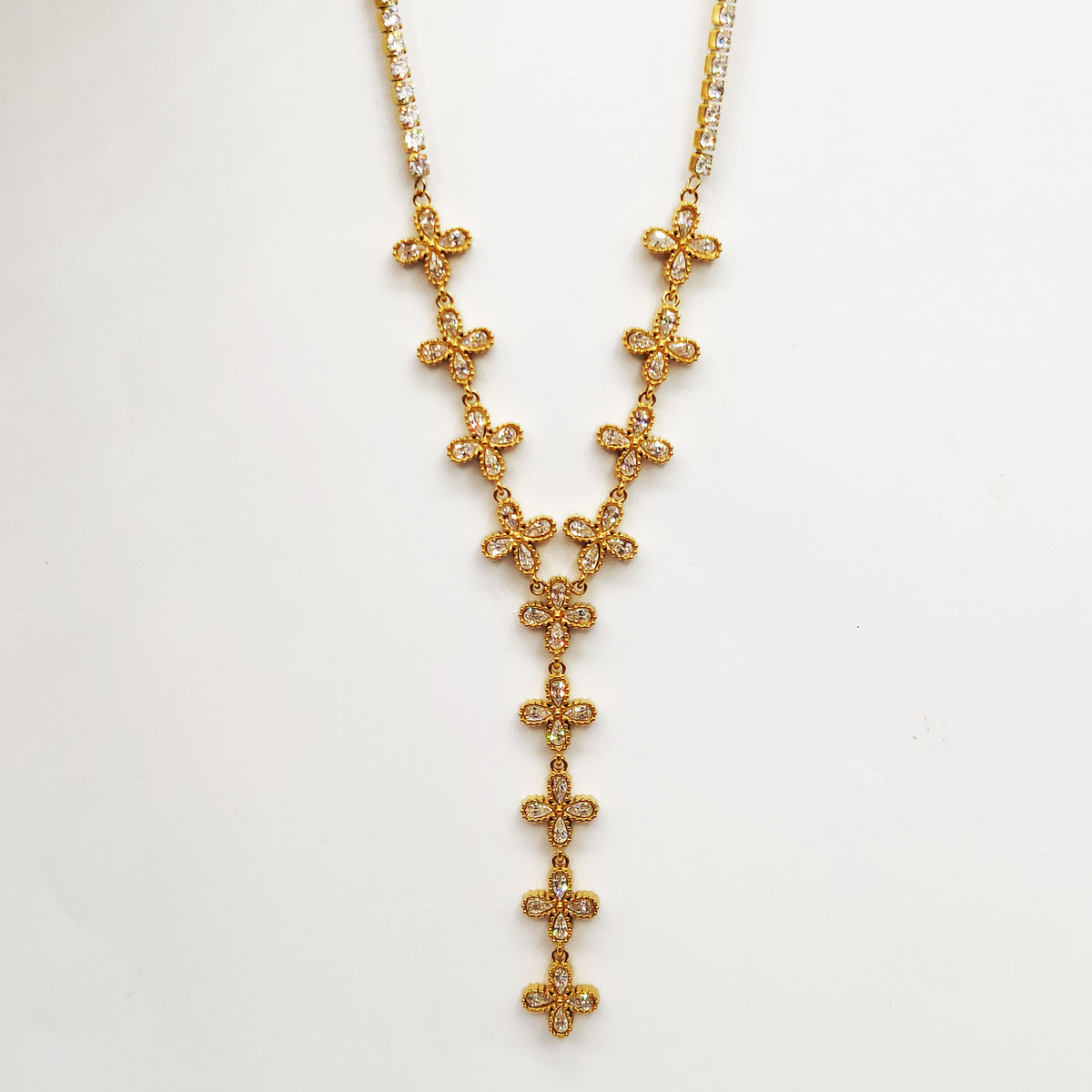 Collier Multi Fleurs 4 Gouttes Cristaux Luxe