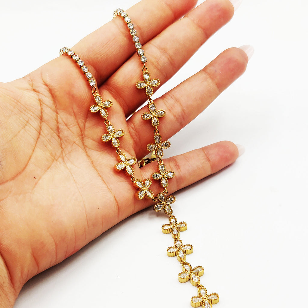 Collier Multi Fleurs 4 Gouttes Cristaux Luxe