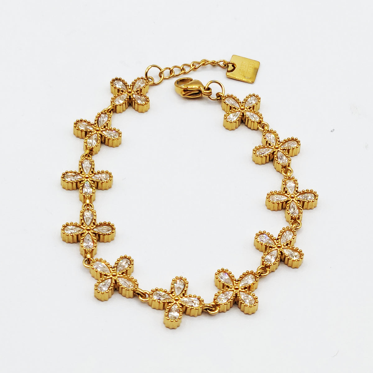 Bracelet Multi Fleurs 4 Gouttes Cristaux Luxe
