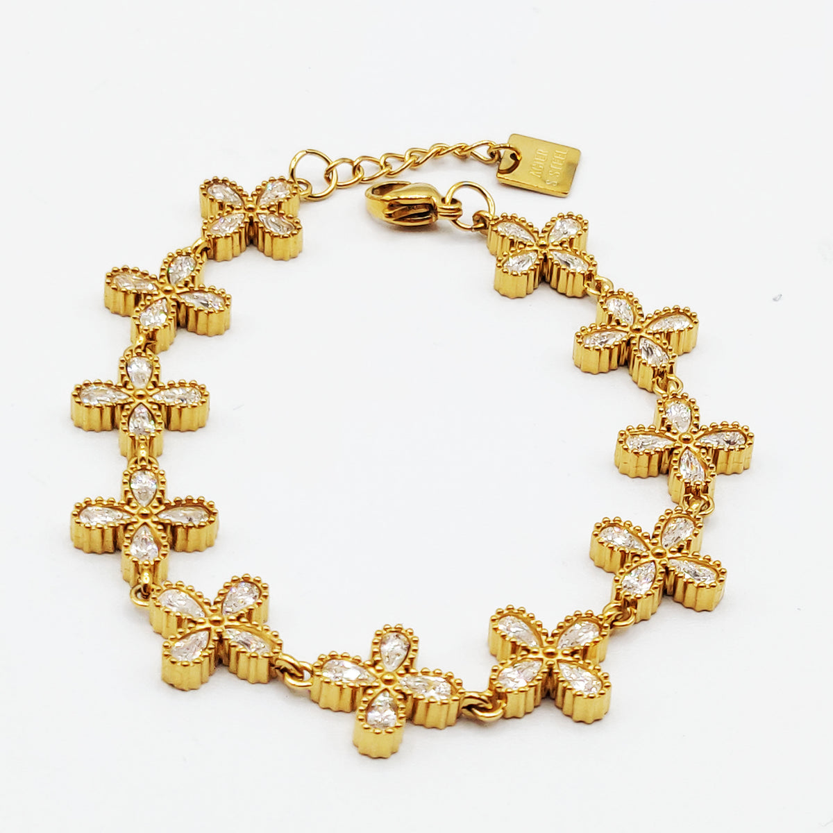 Bracelet Multi Fleurs 4 Gouttes Cristaux Luxe