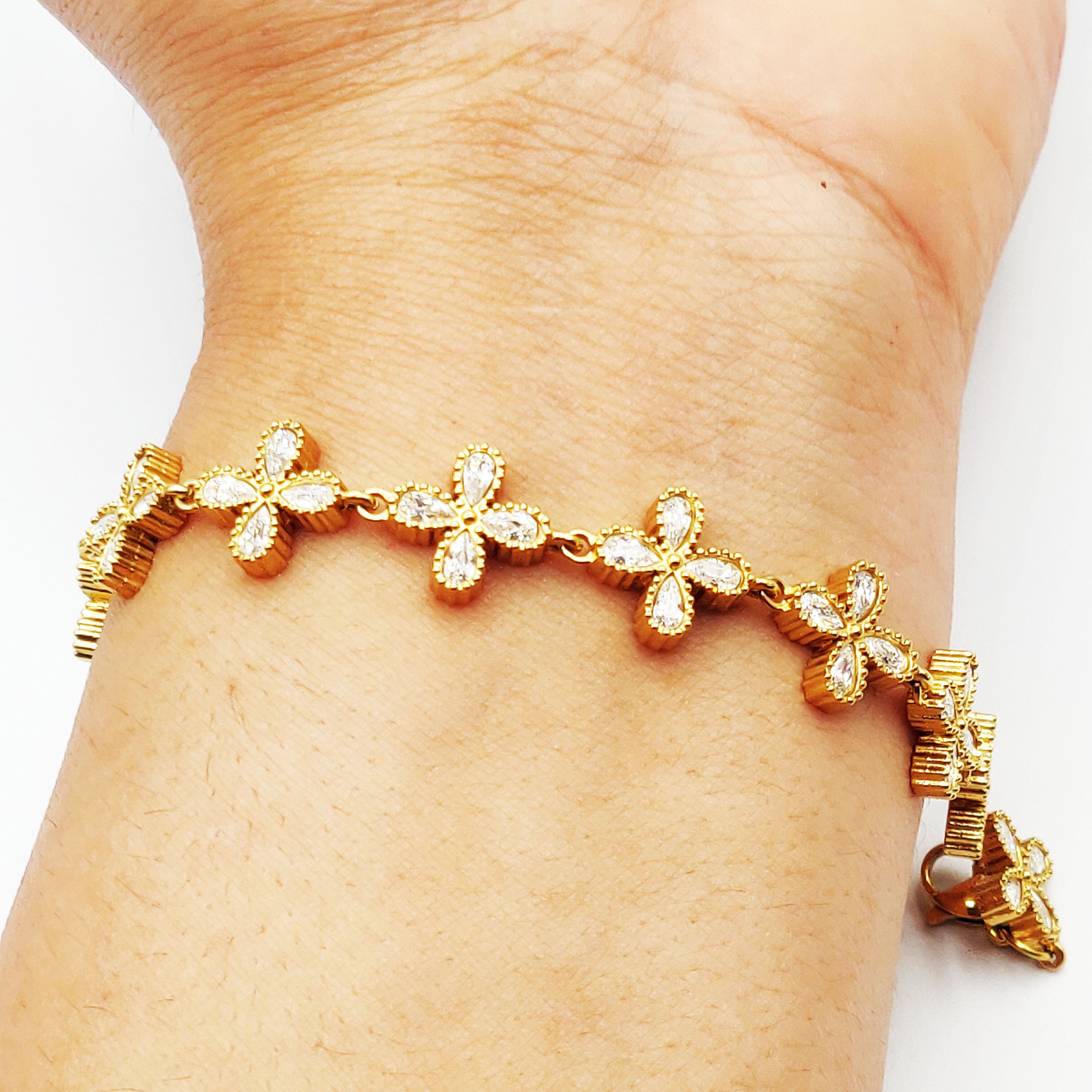 Bracelet Multi Fleurs 4 Gouttes Cristaux Luxe