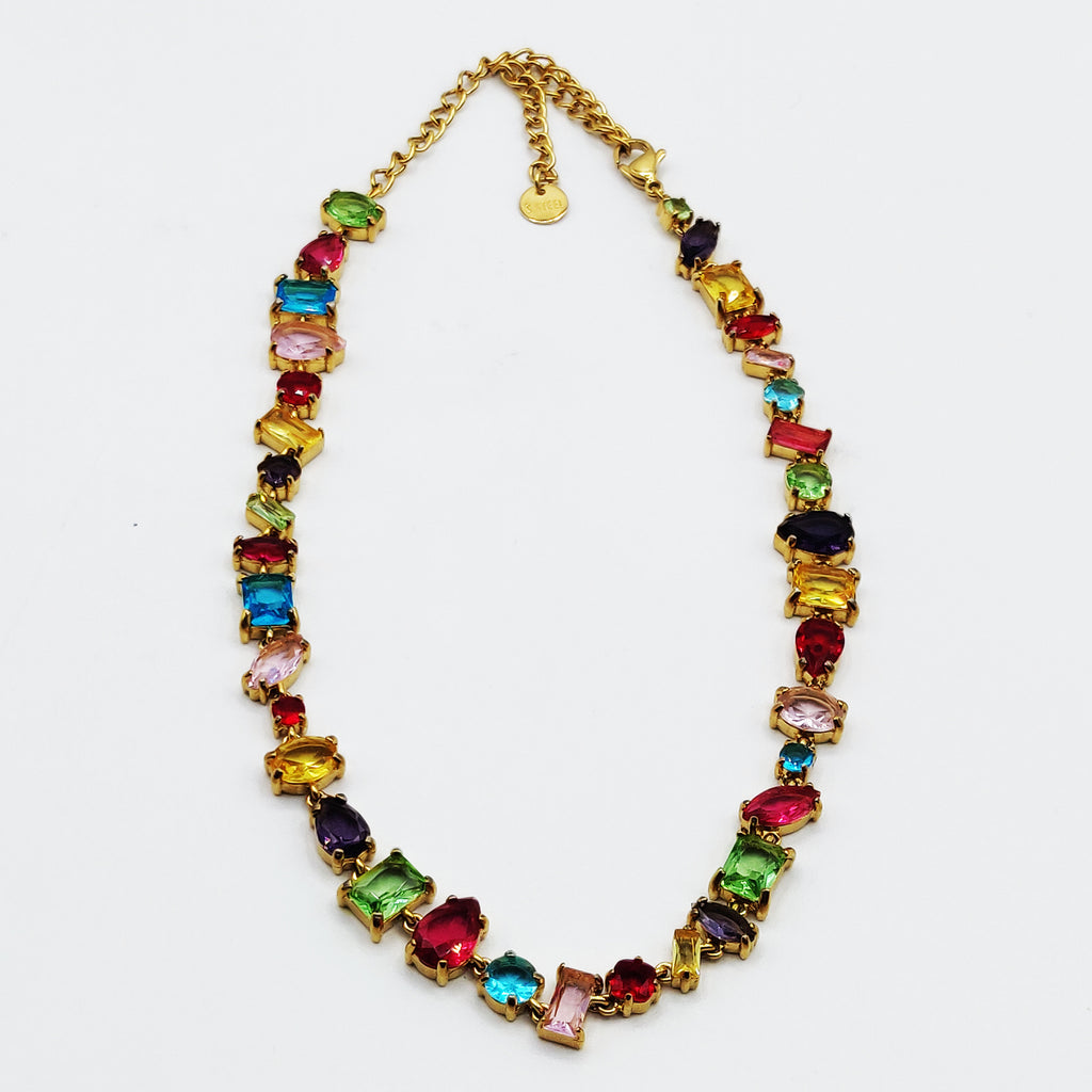 Collier Multi Cristaux Multi Formes et Multicolores Foncés Luxe