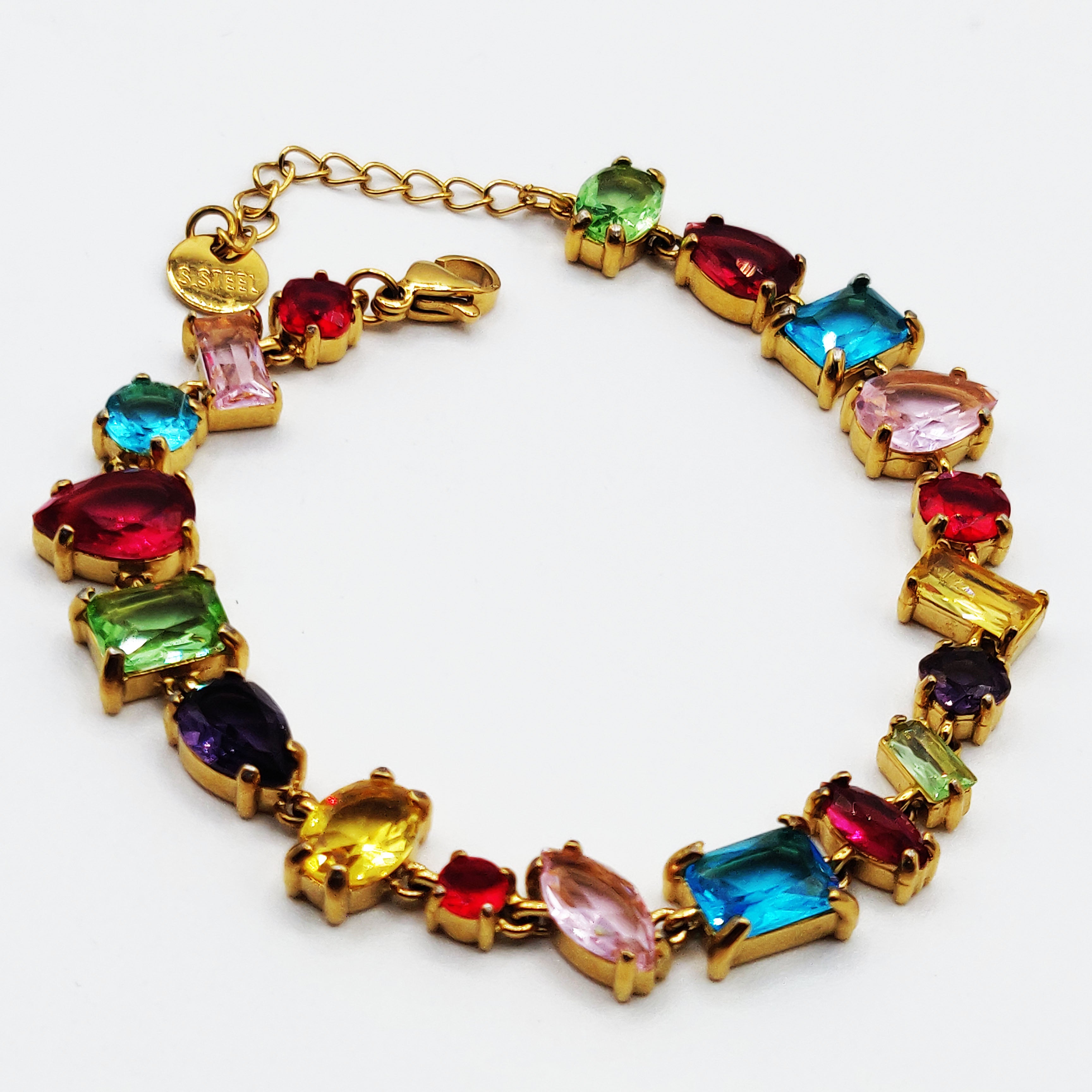 Bracelet Multi Cristaux Multi Formes et Multicolores Foncés Luxe