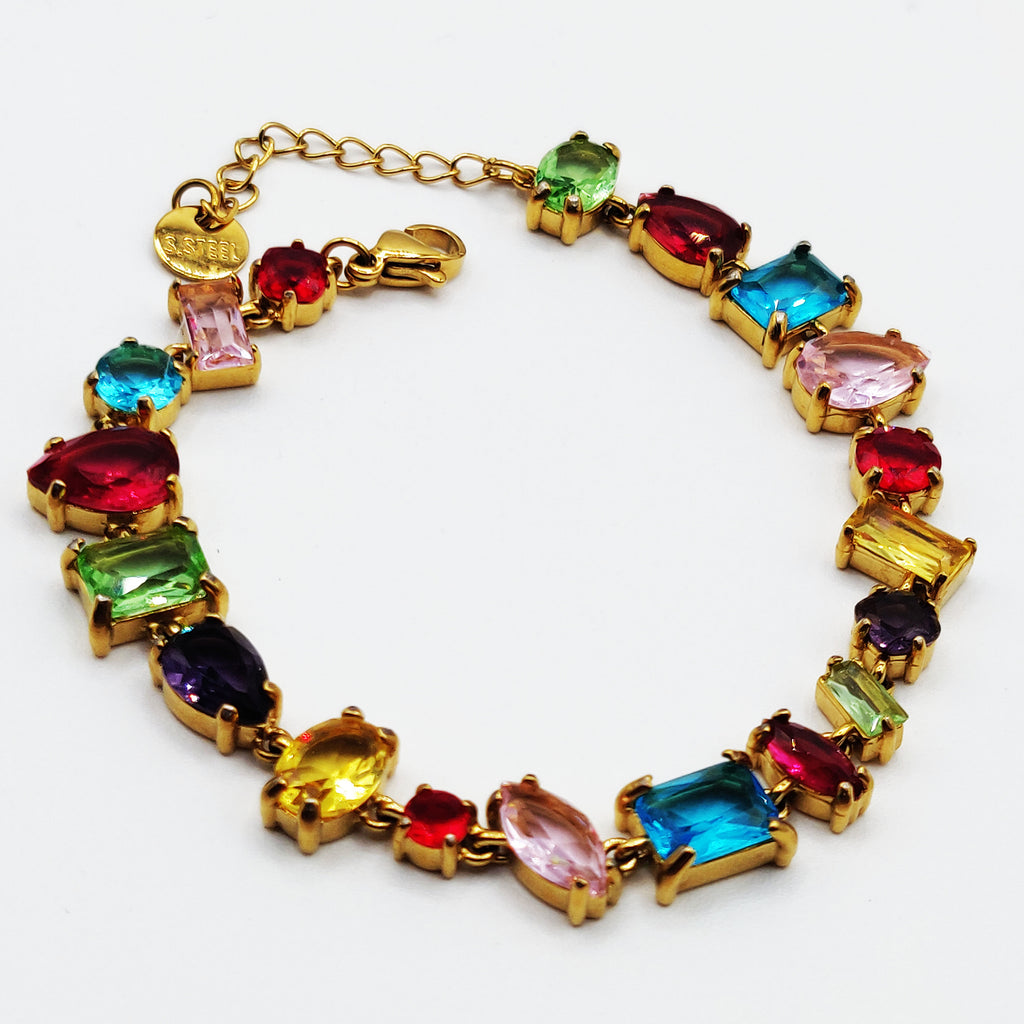Bracelet Multi Cristaux Multi Formes et Multicolores Foncés Luxe