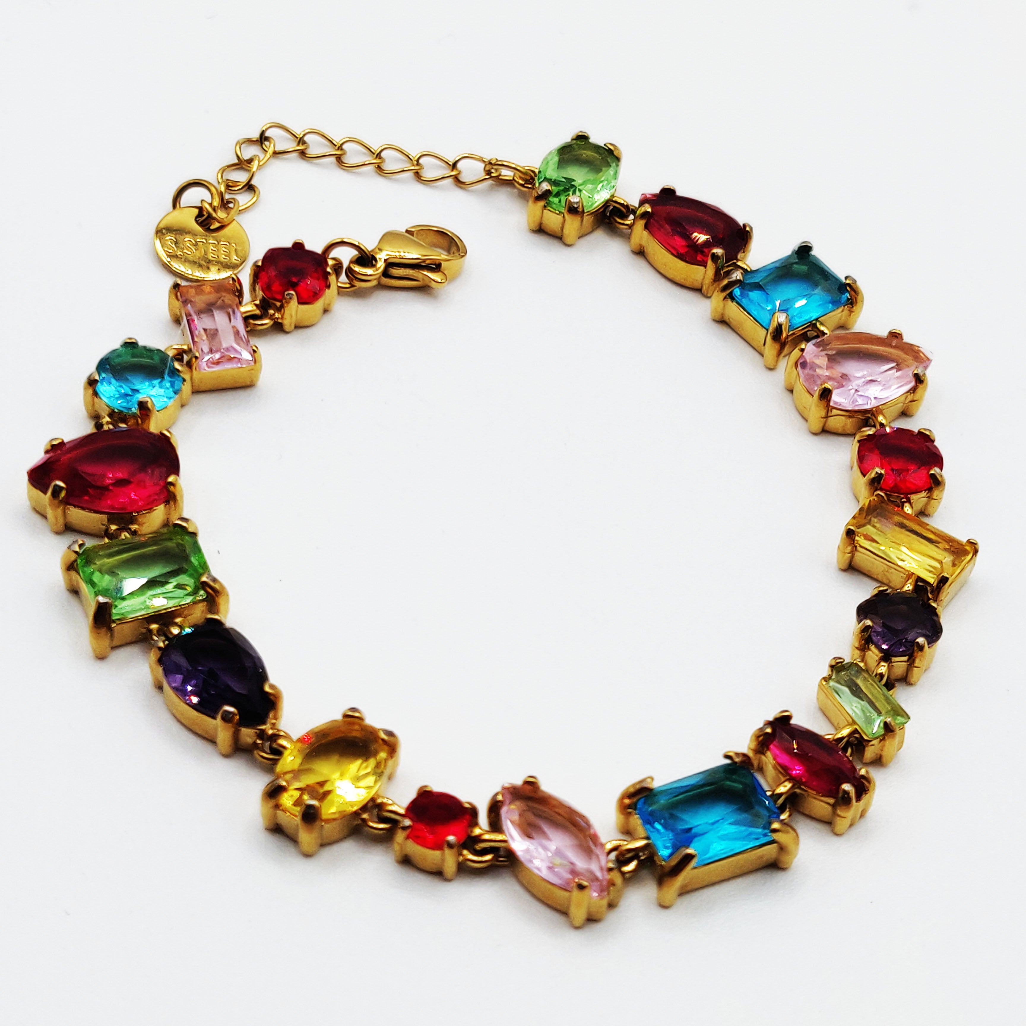 Bracelet Multi Cristaux Multi Formes et Multicolores Foncés Luxe