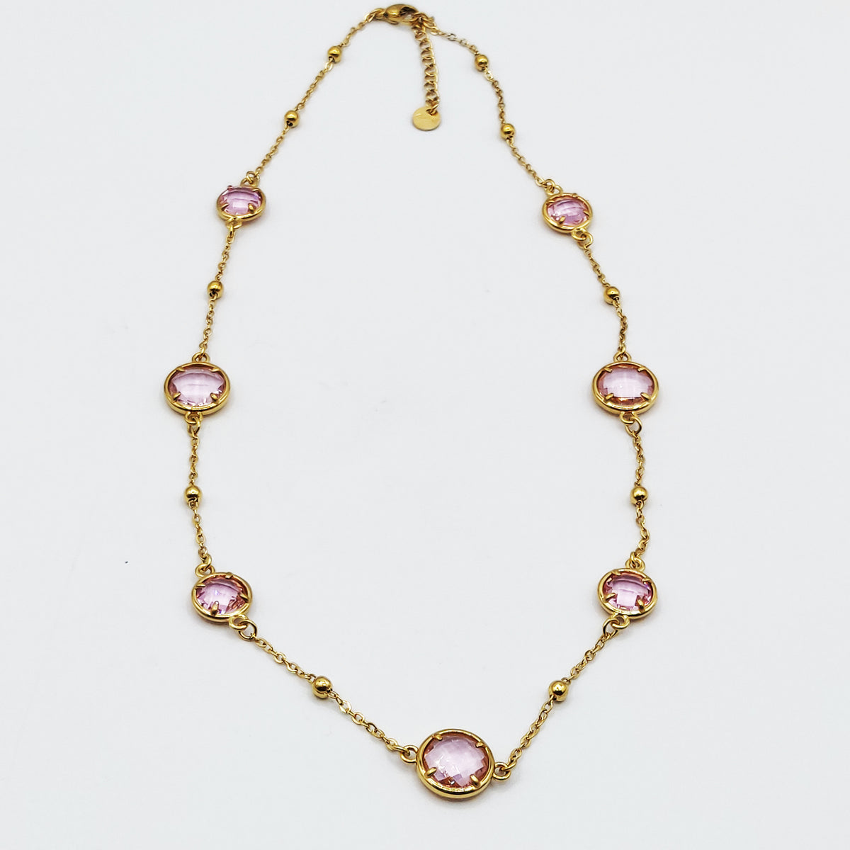 Collier Multi Gros Cristaux Ronds Roses Luxe