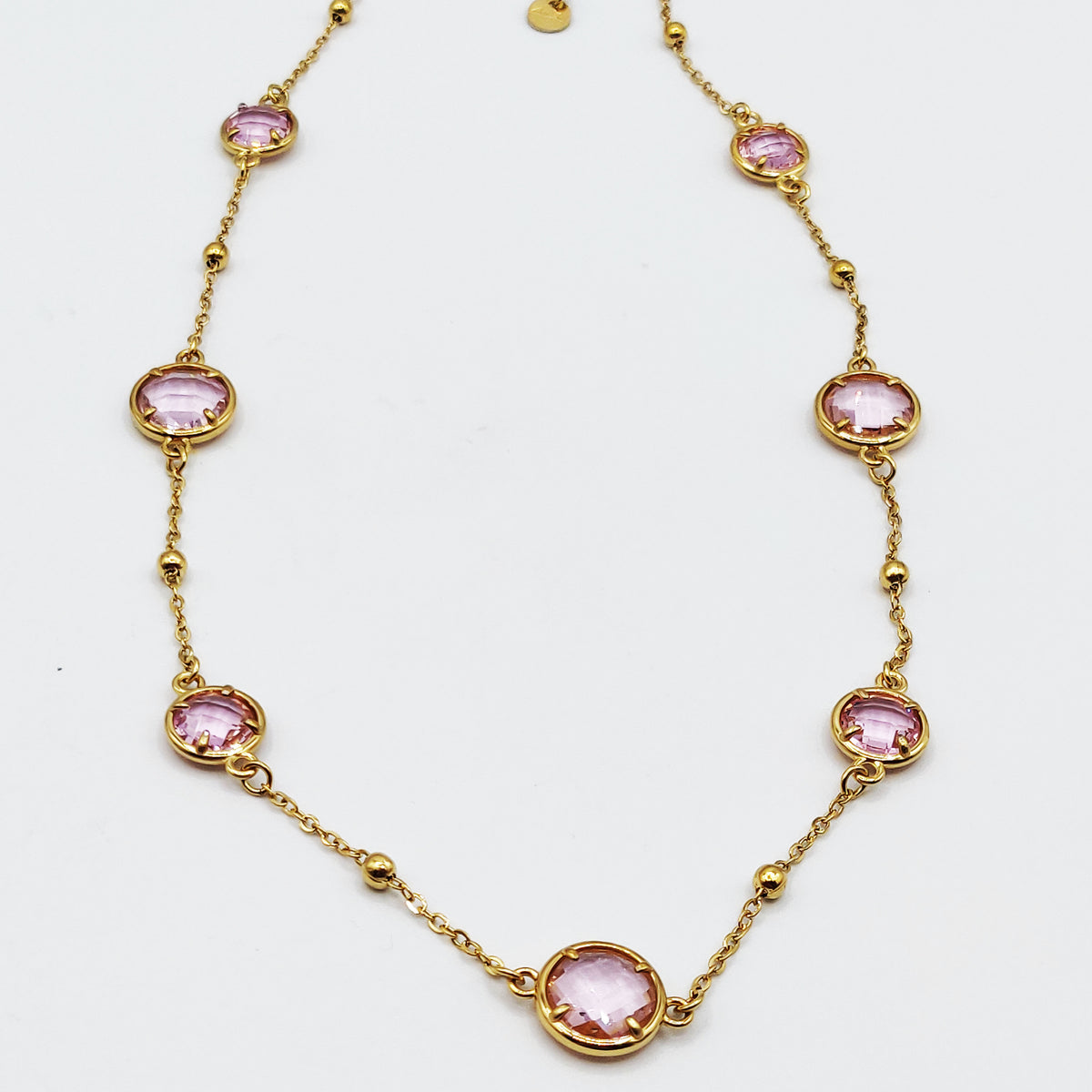 Collier Multi Gros Cristaux Ronds Roses Luxe