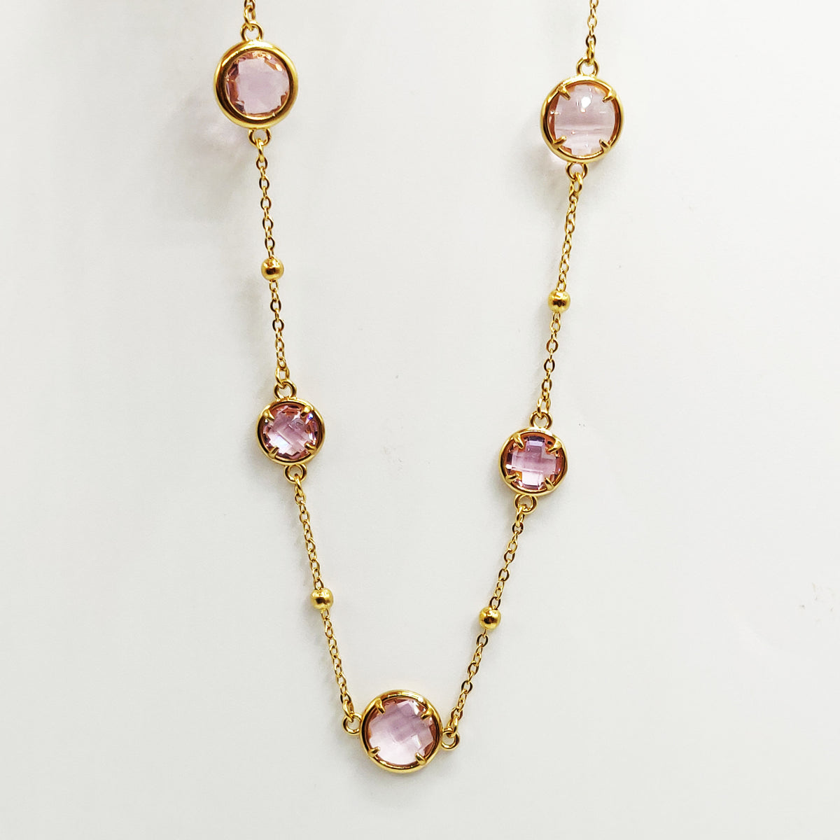 Collier Multi Gros Cristaux Ronds Roses Luxe