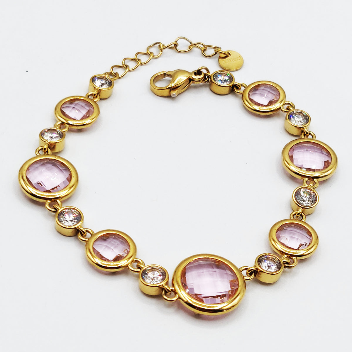 Bracelet Multi Gros Cristaux Ronds Roses Luxe
