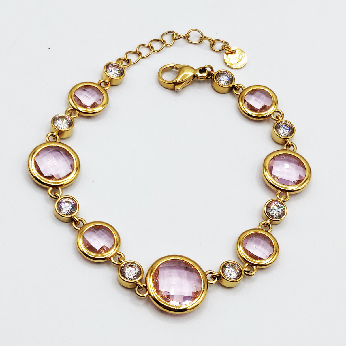 Bracelet Multi Gros Cristaux Ronds Roses Luxe