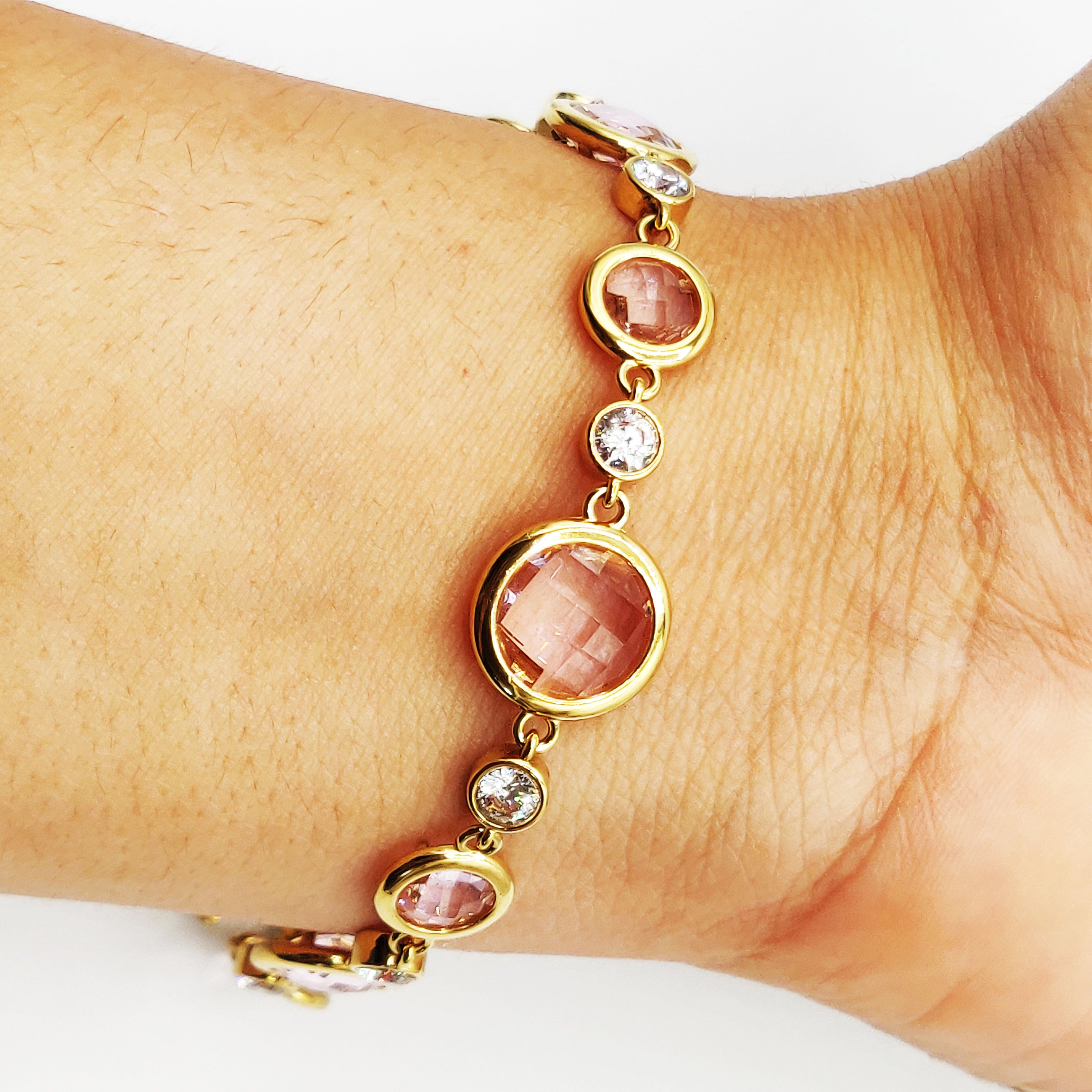Bracelet Multi Gros Cristaux Ronds Roses Luxe
