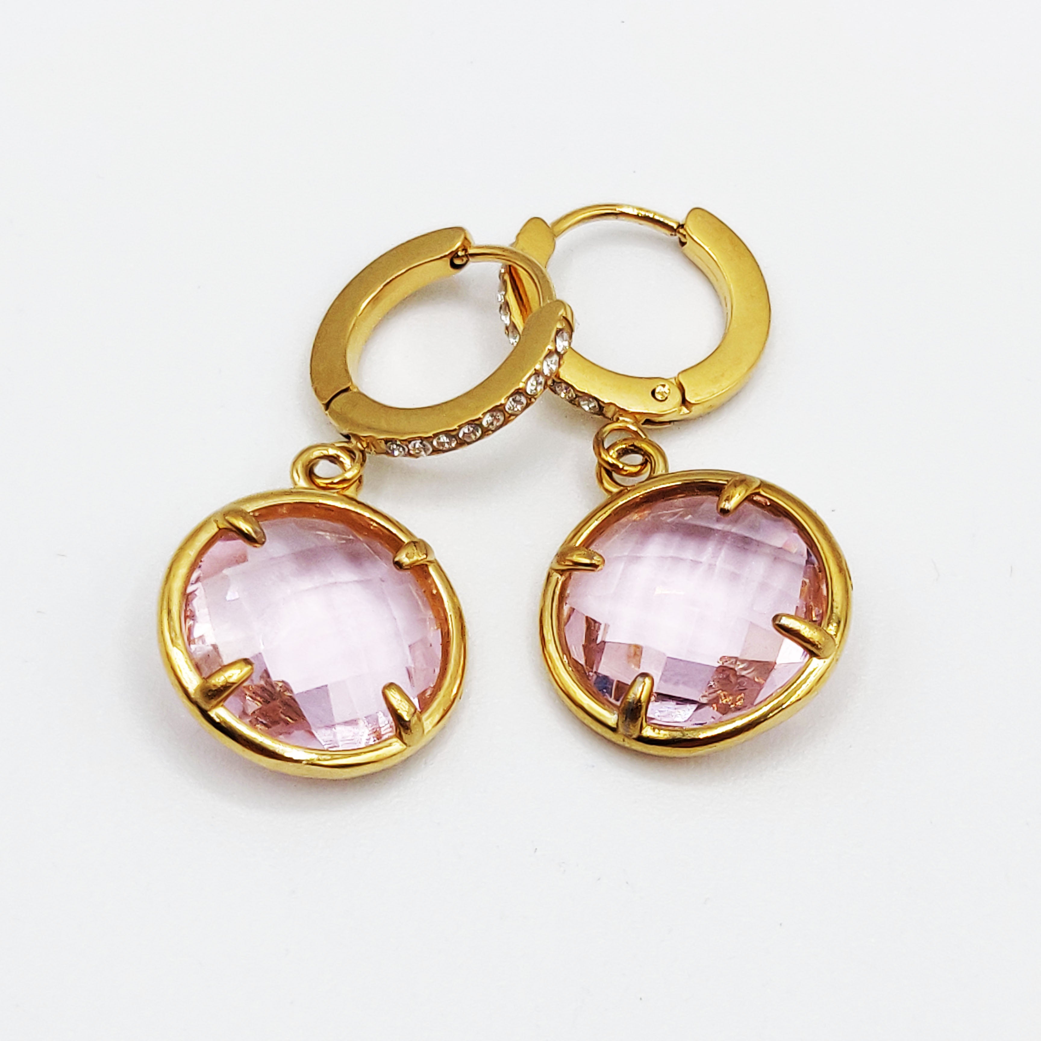 Boucles d'oreilles Multi Gros Cristaux Ronds Roses Luxe