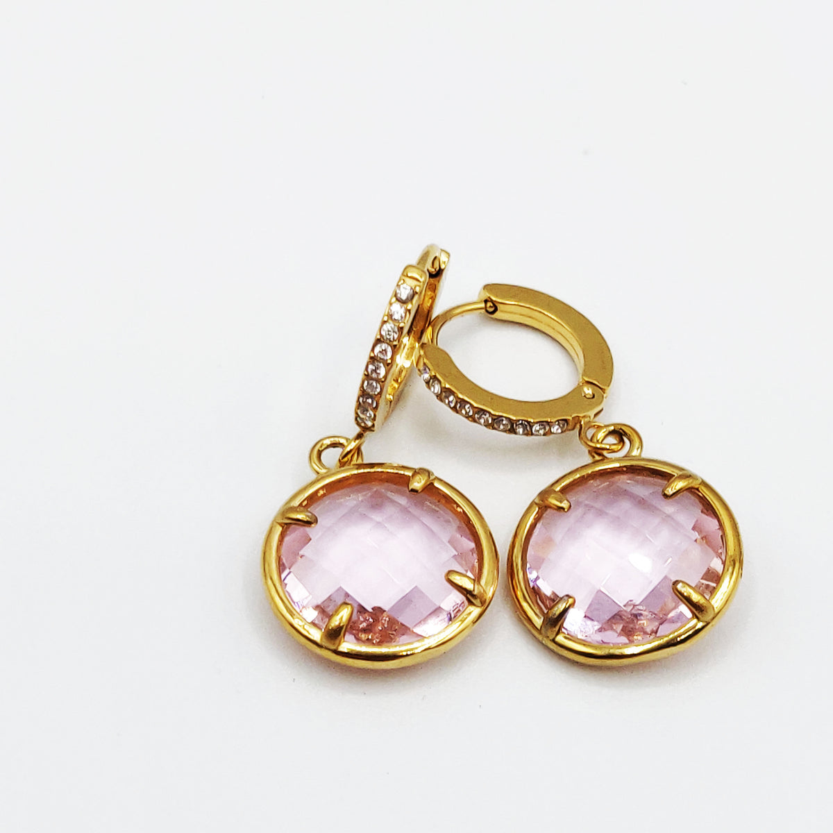 Boucles d'oreilles Multi Gros Cristaux Ronds Roses Luxe