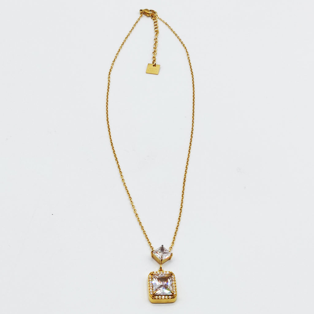 Collier Rectangle Cristal Tour Cristaux Luxe