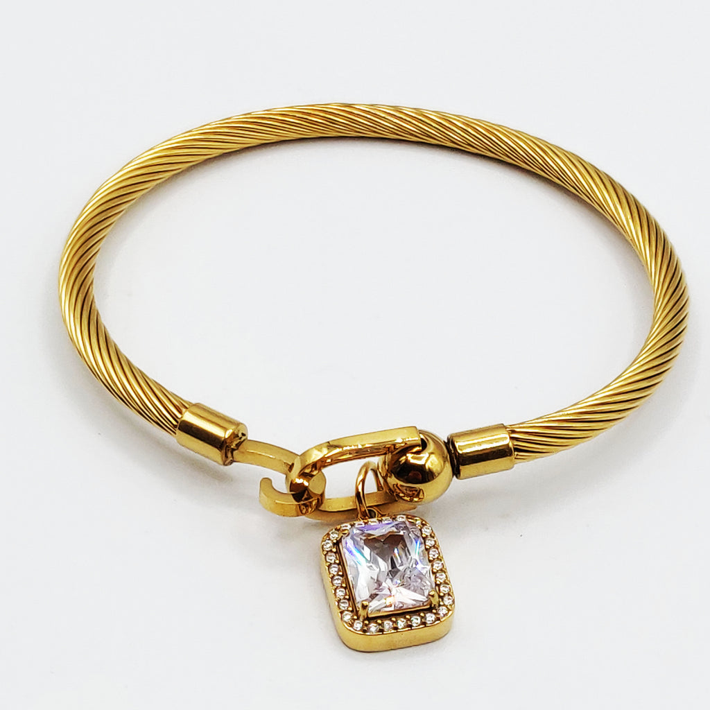 Bracelet Rigide Rectangle Cristal Tour Cristaux Luxe