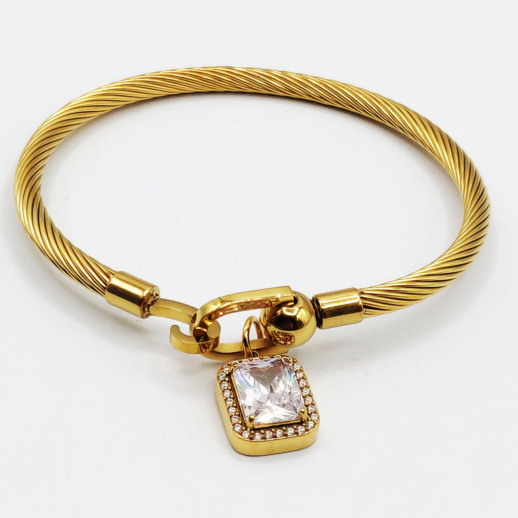 Bracelet Rigide Rectangle Cristal Tour Cristaux Luxe