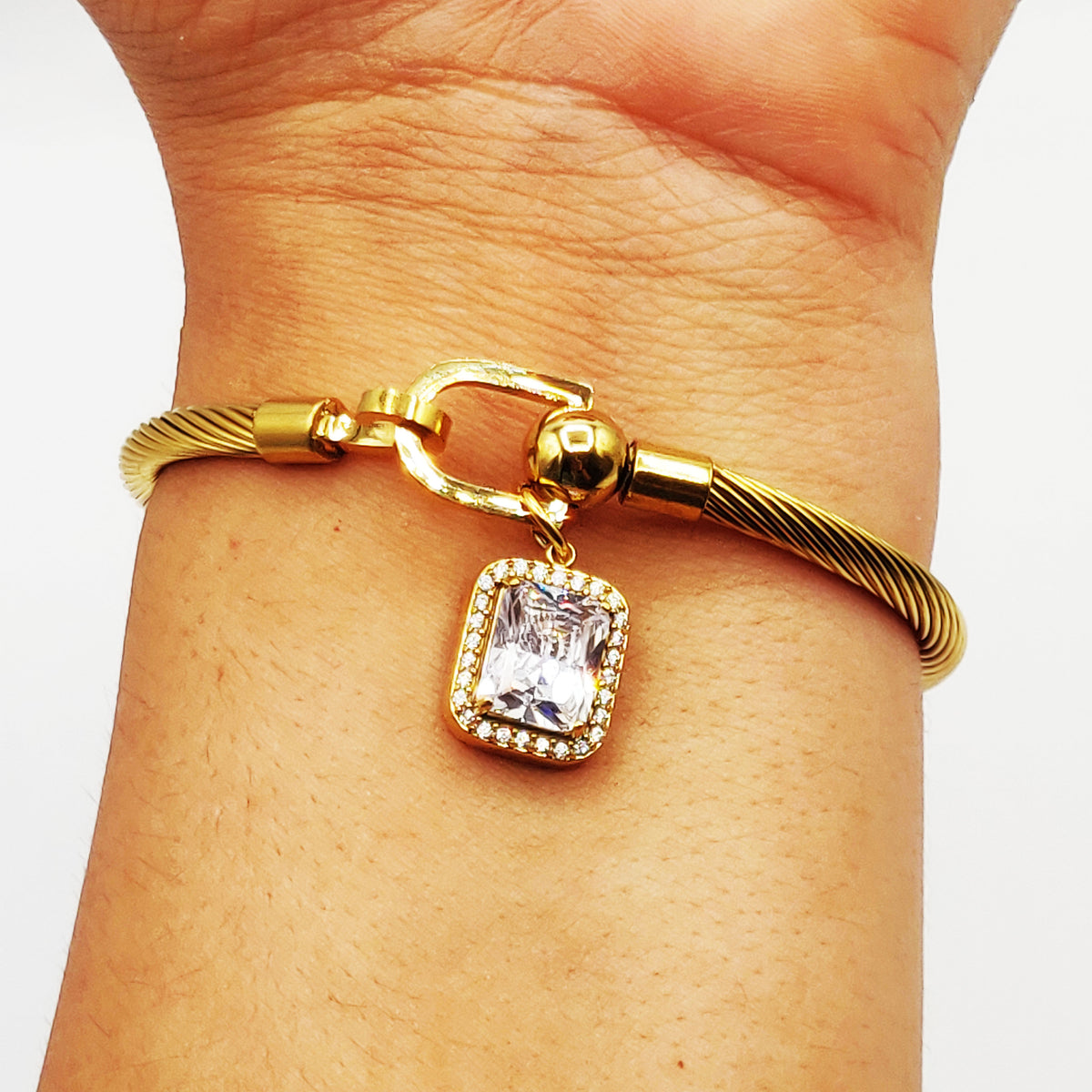 Bracelet Rigide Rectangle Cristal Tour Cristaux Luxe
