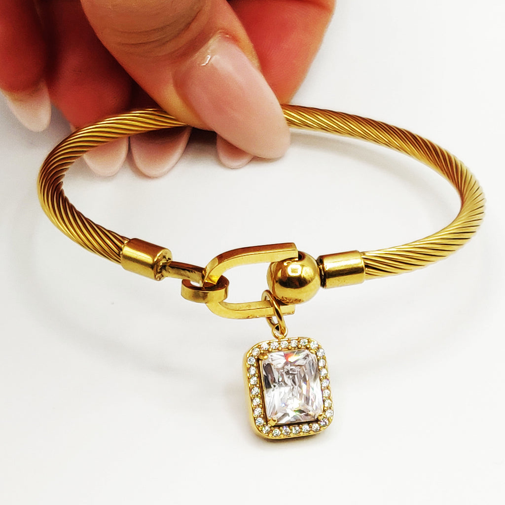 Bracelet Rigide Rectangle Cristal Tour Cristaux Luxe