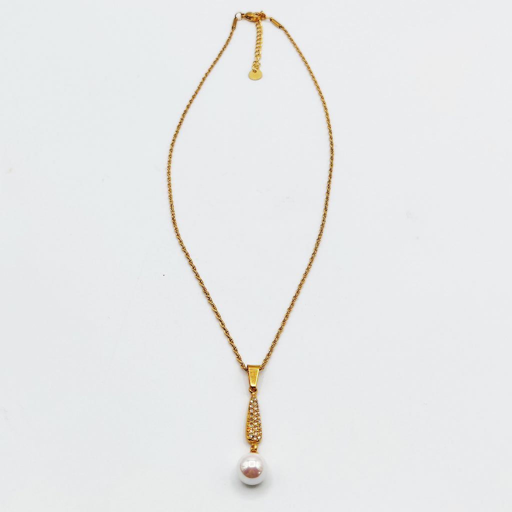 Collier Goutte Cristaux et Perle d'imitation Blanche Luxe