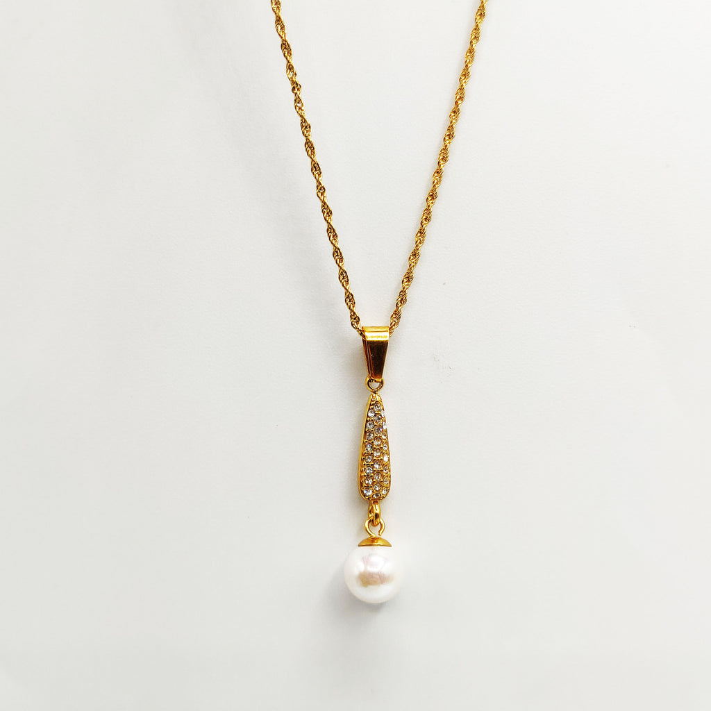 Collier Goutte Cristaux et Perle d'imitation Blanche Luxe
