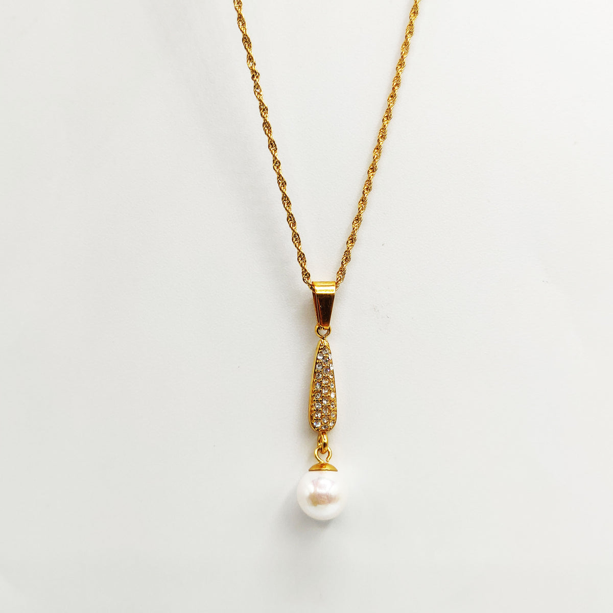 Collier Goutte Cristaux et Perle d'imitation Blanche Luxe
