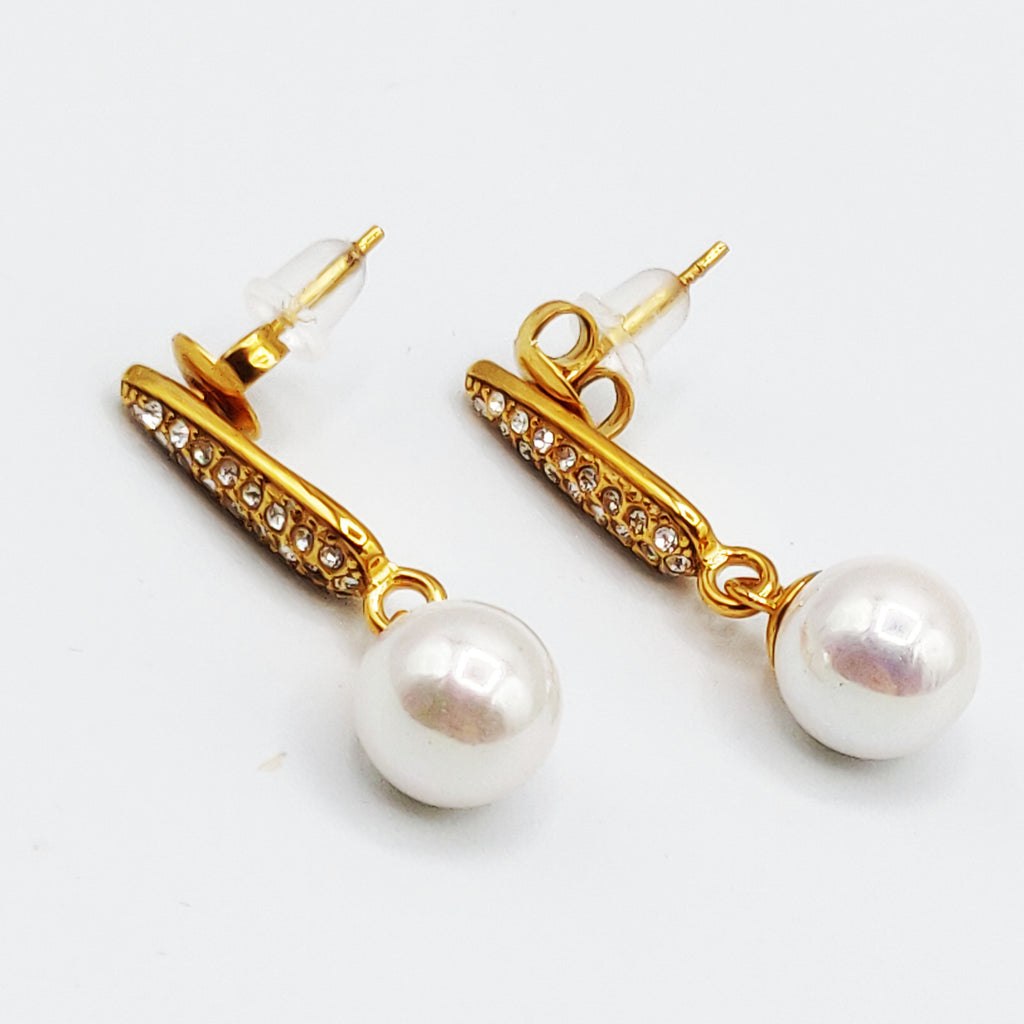 Boucles d'oreilles Goutte Cristaux et Perle d'imitation Blanche Luxe