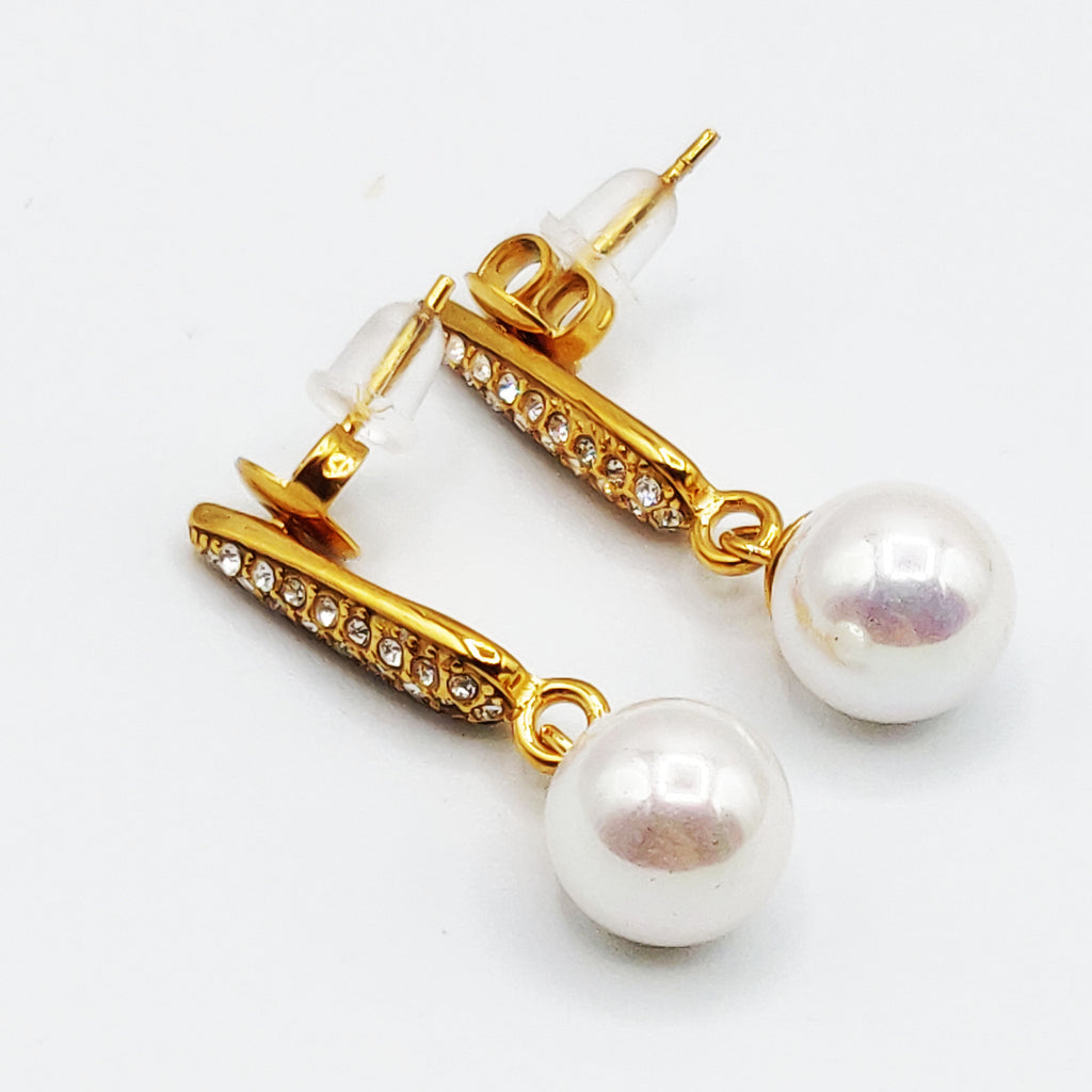Boucles d'oreilles Goutte Cristaux et Perle d'imitation Blanche Luxe